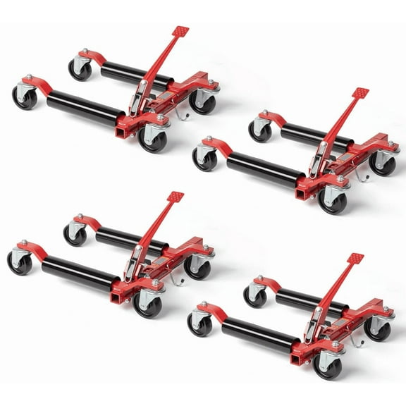 WhizMax Car Wheel Dolly Jack Set, 1500LBS Capacity Mechanical Wheel Dolly with Steel Twin Rollers, Heavy Duty Rollers with Foot Pedal for Tire Auto Repair Moving - Set of 4