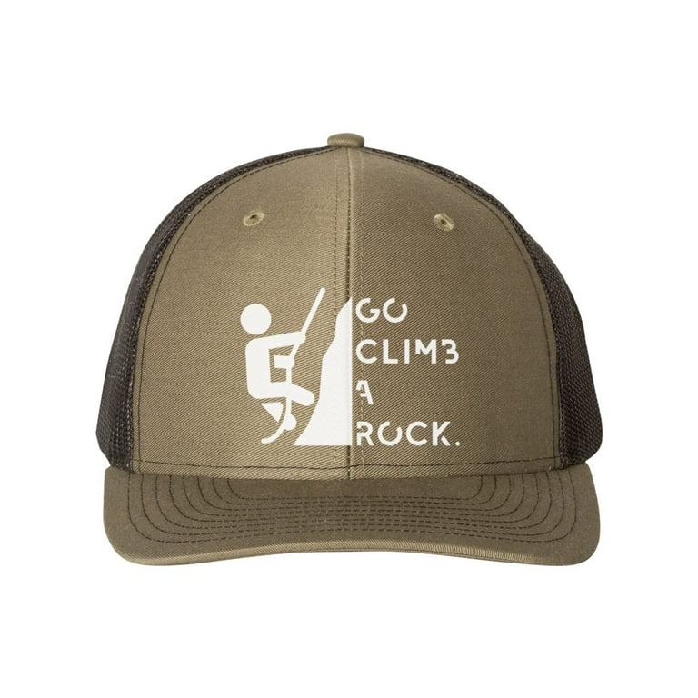 Rock Climber Hat, Go Climb A Rock, Rock Climbing Gear, Bouldering,  Adjustable Snapback, Climbing, Rock Climing Apparel, White Text, Loden/Black
