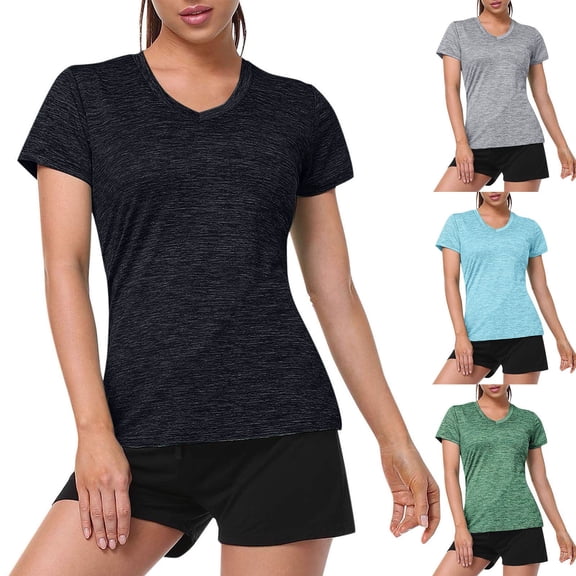 PAFNAFHF Women Athletic Tops Short Sleeve V Neck Moisture Wicking For Workout Gym And Daily Wear Athletic Tops Army Green