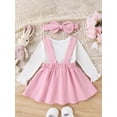 thumbnail image 5 of Bagilaanoe 3Pcs Newborn Easter Outfits Baby Girls Overalls Dress Set Ribbed Long Sleeve Romper Tops + Suspender Skirt + Headband 3M 6M 9M 12M 18M Infant Spring Casual Clothes, 5 of 9