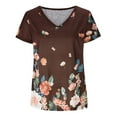 thumbnail image 4 of New trending & for spring GaThRRgYP Womens tops V Neck Cotton,Wome Fashion Peony Printed Short Sleeve V-Neck Top Blouses Coffee M, 4 of 6