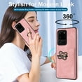 thumbnail image 6 of Fit for Samsung Galaxy S20 Ultra Case Card Pocket 360° Rotatable Ring Holder Kickstand, Shockproof Drop Resistant PU Leather Soft TPU Back Protective Phone Case For Samsung Galaxy S20 Ultra, Pink, 6 of 8
