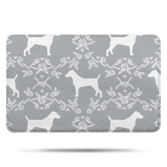 Terrier Dog Silhouette Dog and Flower Floral Bathroom Rugs Mat,Non Slip Microfiber Bathroom Rug,Rubber Backing,Soft Bathroom Mats for Bathroom Floor,Tub and Shower,17x27in(43x68cm)