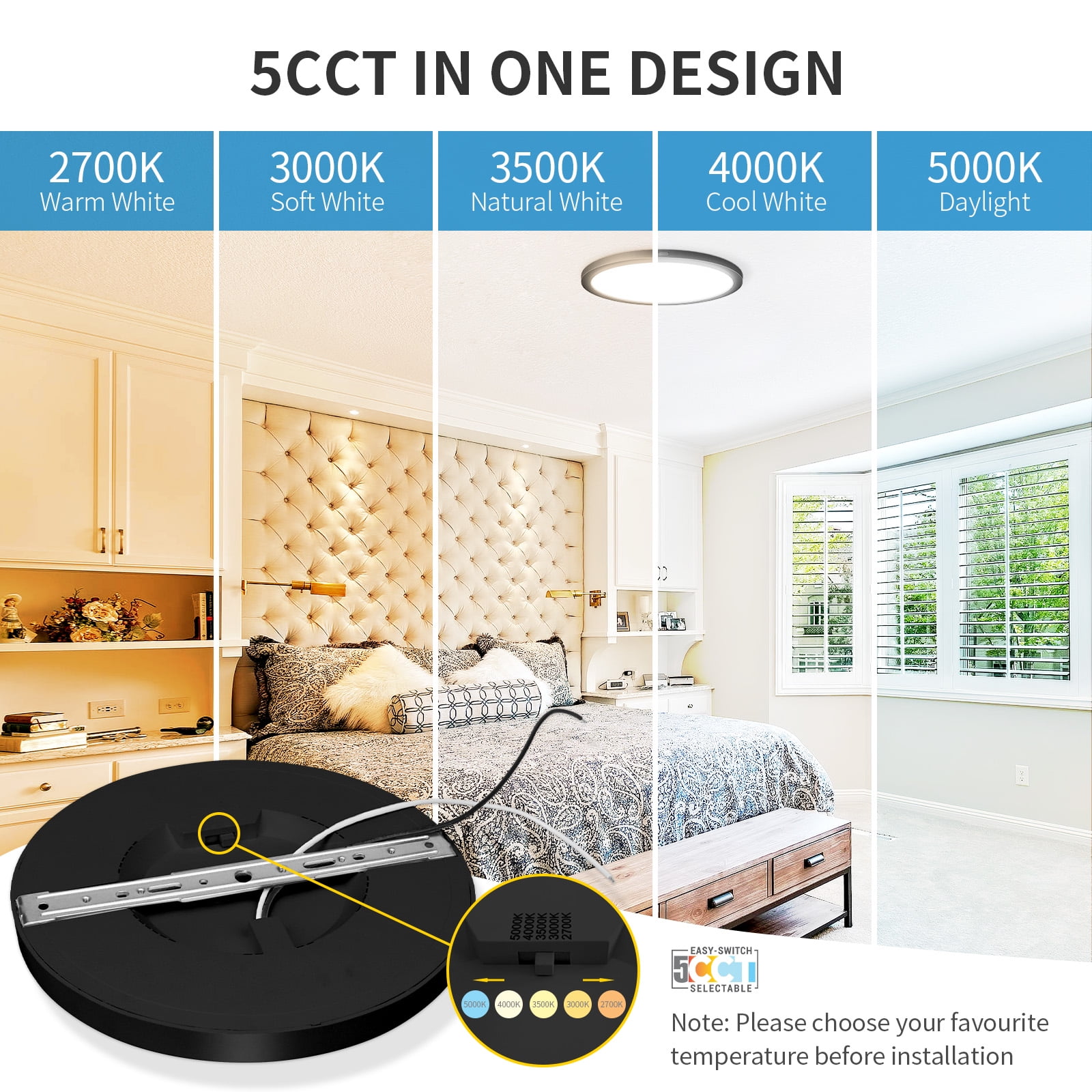 MW Lighting 7 Inch Flush Mount LED Ceiling Light Fixture,14W 120V, 5CCT 2700/3000/3500/4000/5000K,Slim LED Ceiling Lights for Bedroom, Kitchen, Hallway, Laundry,Triac Dimmable