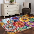thumbnail image 5 of Boho Flowers Area Rug 3x5 Washable Rug Non Slip Bohemia Ethnic Floral Colorful Floral Large Area Rug Indoor Floor Carpet for Entryway Bedroom Kitchen Living Room Home Office Dining Room Nursery, 5 of 8
