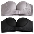 thumbnail image 1 of Gibobby Brasier Mujer sin Varilla Mujer 2PCS Color sólido Sin tirantes Antideslizante Ajuste Sin Vestido Sujetador(Negro, gris,90F), 1 of 5