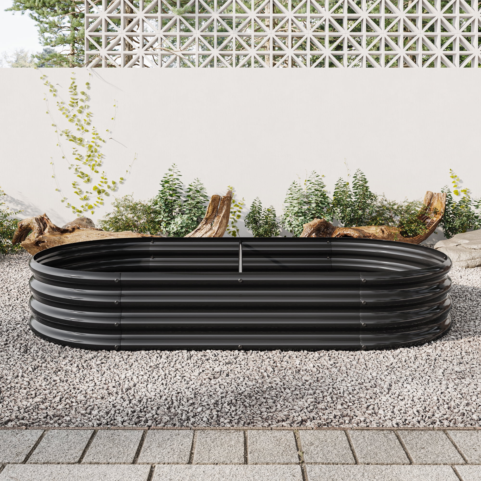 Raised Garden Bed Outdoor, Oval Large Metal Raised Planter Bed for for Plants, Vegetables, Flowers - Black