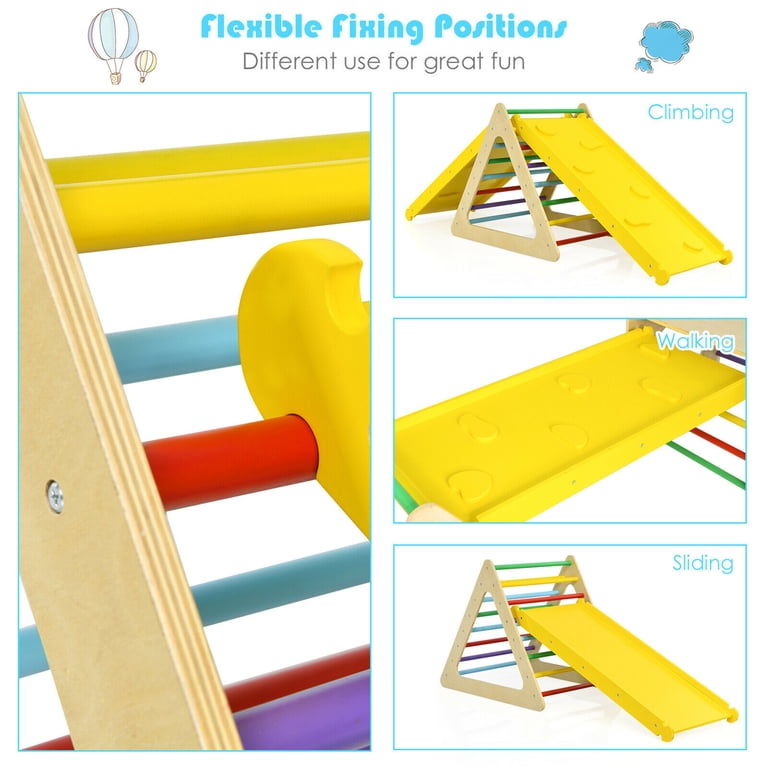 GYMAX 5-in-1 Wooden Kids Climbing Set - Indoor Climber With Cube, Triangles & Ramps For Toddlers 1 Year+
