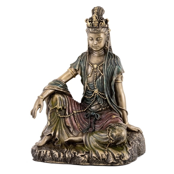 Top Collection Water and Moon Quan Yin Statue -Hand Painted Kuan Yin Goddess of Mercy and Compassion Sculpture in Premium Cold Ca
