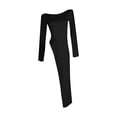 thumbnail image 5 of Women's Crew Neck Split Hem Long Tops Asymmetrical Dress Long Sleeve Slim Fitting Long Tunic Shirt Tshirt Dress Black S, 5 of 5