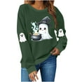 thumbnail image 5 of Fgvctg Halloween Crewneck Sweatshirt Spooky Women Clothes Oversized Halloween Tops Essentials Crewneck Sweatshirt Fall Pullover Lightweight Fit Army Green 2XL, 5 of 5