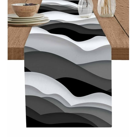 

Grey Ombre Table Runner Modern Geometric Moire Abstract Art Tablerunners 13 x 36 Inch Table Decorations Tabletop Scarf for Summer Gathering Holiday Farmhouse Kitchen Dining Decor