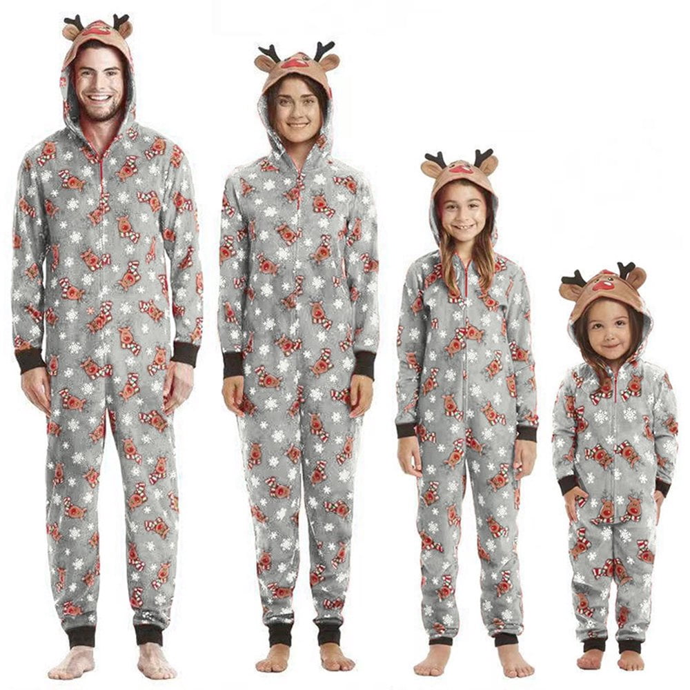 Pyjama Une Pièce Famille Noël - Combinaison à Capuche, Pieds, Poches Kangourou, Fermeture éclair Devant - 8