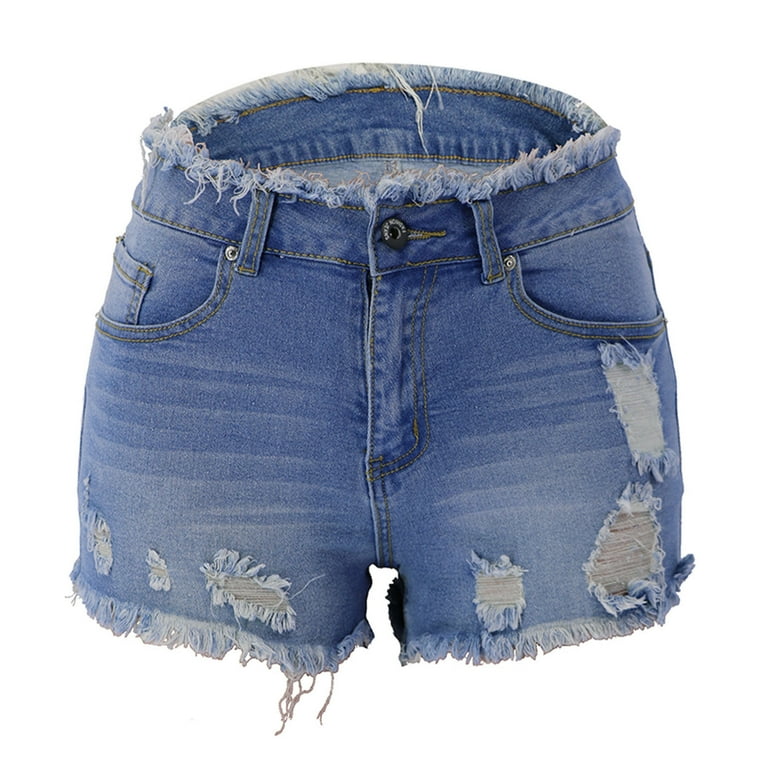 OKBOP Shorts for Women Plus Size Clearance Blue Ripped Relaxed Fit