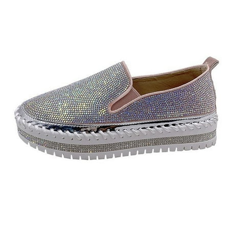 

Aoochasliy Womens Shoes Flat Shoes Single Shoes Rhinestones Thick-Soled Flat Shoes Casual Students Shoes Saving Clearance