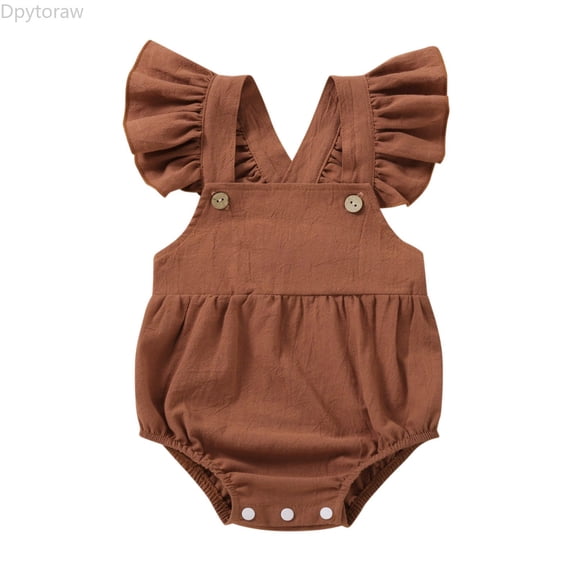 Dpytoraw Newborn Infant Baby Girls Solid Clothes Fly Sleeve Bodysuit Suspender Romper Baby Girl Bodysuits Size 9-12 Months