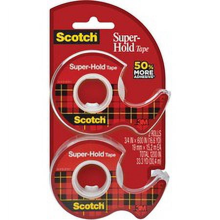 Scotch Super-Hold Tape - 16.67 yd Length x 0.75" Width - Dispenser Included - 2 / Pack - Translucent | Bundle of 5