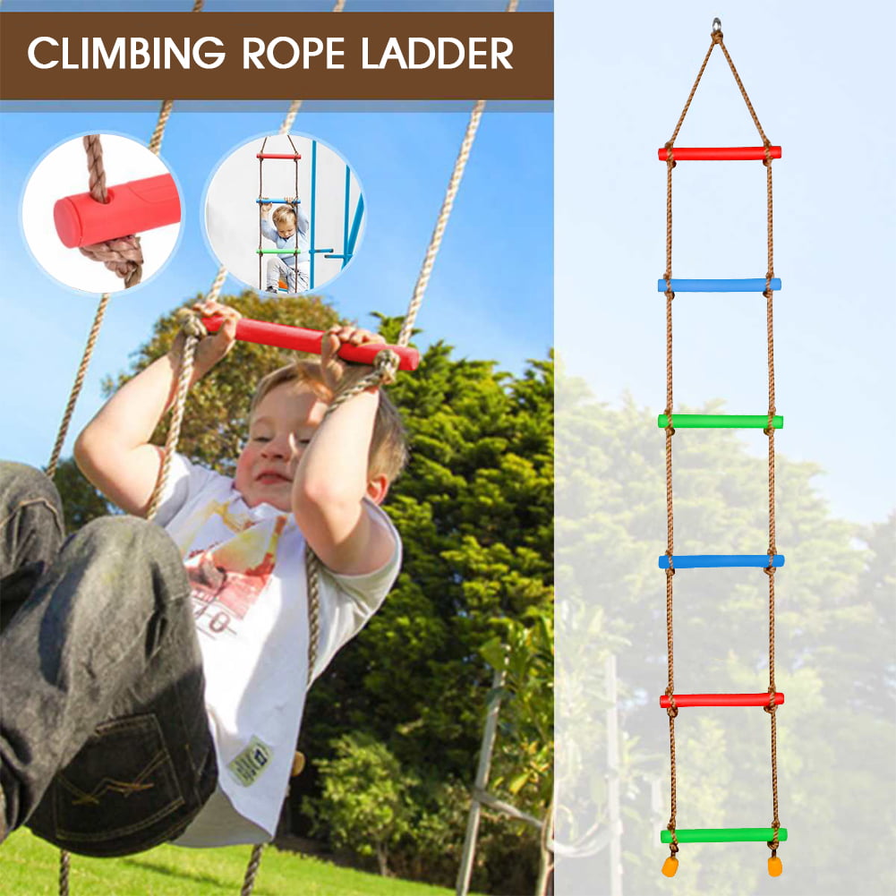 Blue Outdoor Plastic Six-Section Climbing Ladder Children Kids Hanging Rope Ladder Toy Exercise Equipment for Indoor Outdoor Tree House Playground Climbing Rope Ladder for Kids 