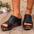 thumbnail image 2 of Sandales Compensées à Plateforme à Imprimés Léopard pour Femmes, Semelle Intérieure en Liège, Mules en Cuir, Confortables, Bout Ouvert, Chaussures Décontractées et Habillées, Noir, Taille 8, 2 of 8