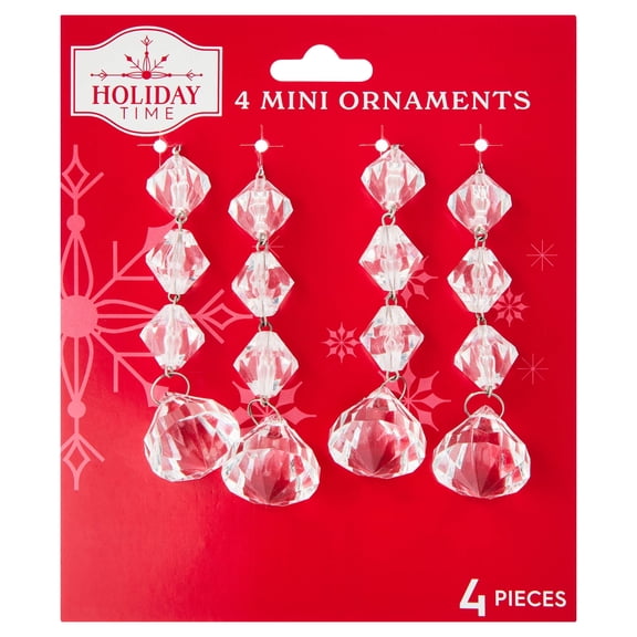 4-Count Clear Gem Dangle Christmas Ornaments, 3.5", by Holiday Time