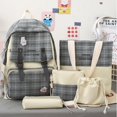 thumbnail image 2 of Ensemble de 5 Pcs Sac à Dos Femme Mode Mignon à Carreaux Sacs d'École pour Vacances (Rose), 2 of 10