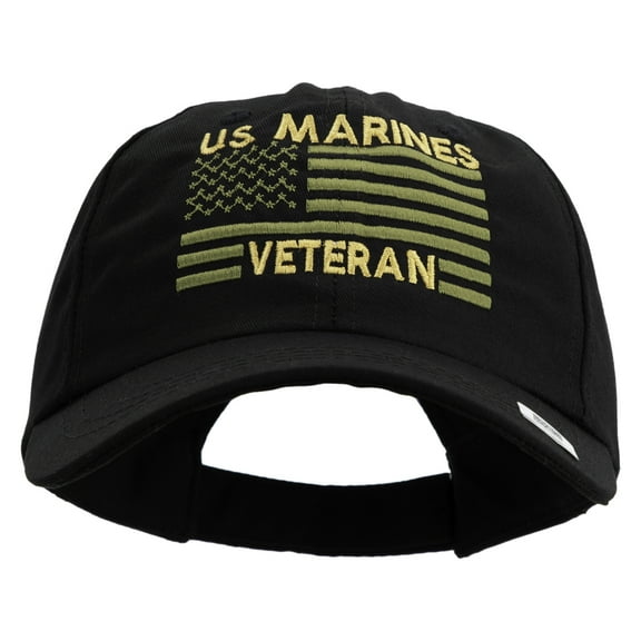 US Marines Veteran Flag Design Embroidered 6 Panel Unstructured Cotton Twill Cap Made in USA - Black OSFM