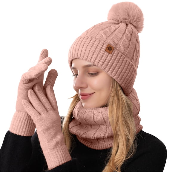 3 Piece Winter Set Includes Beanie Scarf Gloves One Size Fits Adults Like for Snowy Day Outdoor Activities Scarf a Hat Gloves