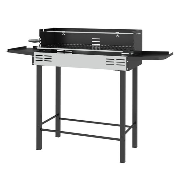 BBQ Rotisserie Grill, Charcoal Grill for Chicken Turkey, 2-in-1 Outdoor Grill with 3-Level Grate, Storage Shelves, Stainless Steel