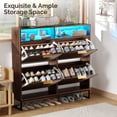 thumbnail image 3 of Ktaxon Fluted Shoe Cabinet for Entryway with 4 Flip Drawers & 1 Compartment & LED Lights 30 Pairs, Hidden Shoes Storage Cabinet Mid - Century Modern, Walnut, 3 of 8