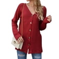 thumbnail image 2 of TWZH Women Solid Color Single-Breasted Waffle Long Sleeves Cardigan Knitwear Tops, 2 of 6