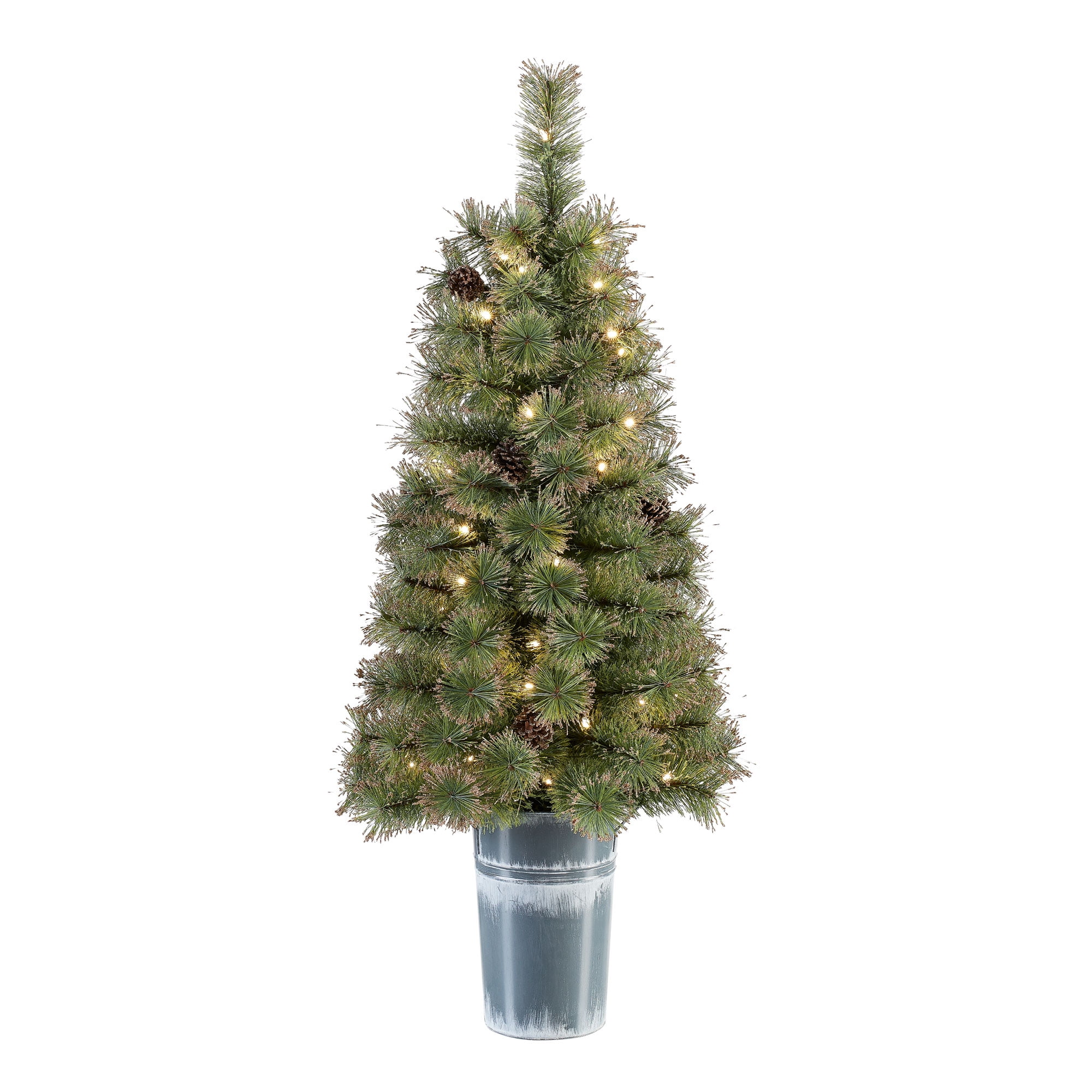 Holiday Time Pre-Lit LED Gold Glitter Tipped Potted Tree Christmas Decoration, 4', Warm White