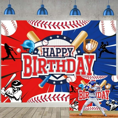 Image of 6×4FT Birthday Backdrop Red and Blue Baseball Sports Theme Background Photo Backdrops for Boys Kids Teenager Birthday Party Supplies
