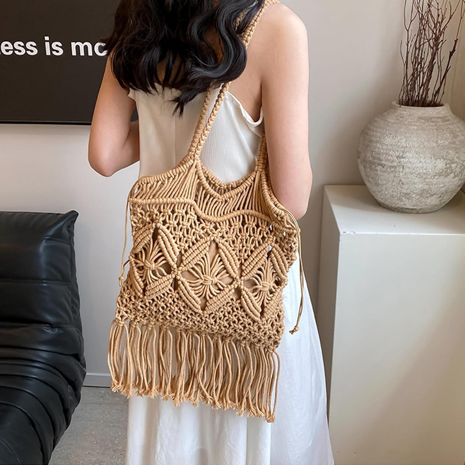 Beach Bag for Women Crochet Bag Large Woven Tote Bag Brown Beach Bags Straw Handbags for Womens