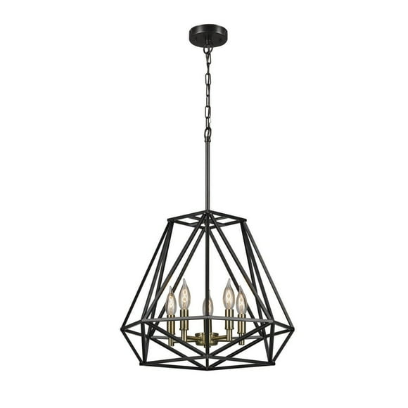 Sansa 5-Light Chandelier, Dark Bronze, Antique Brass Accents