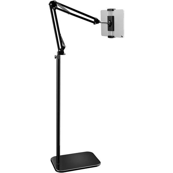 Tablet Floor Stand with Adjustable Foldable Tablet Arm, Tablet Holder for iPad iPhone iPad Air Mini Kindle Samsung Tab or Other 4.7"-12.9" Cell Phone or Tablets (Black)