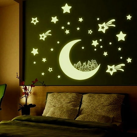 fluorescent stickers glow in the dark star moon luminous wall decal