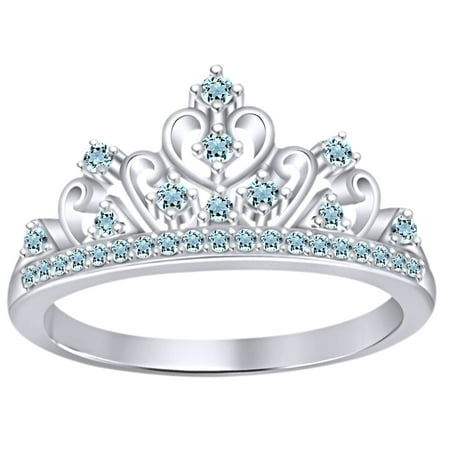 Wedding Style Ring Round Cut Simulated Multi Stone Jasmine Princess Style Engagement Wedding Crown Ring In 14k White Gold Over Sterling Silver With Ring Size 4 ()