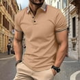 thumbnail image 2 of Men's Polo Shirts Male Four Seasons Leisure Fashion Design Lapel Button Short Sleeve Tops Men's Casual Shirts Khaki XXL, 2 of 7