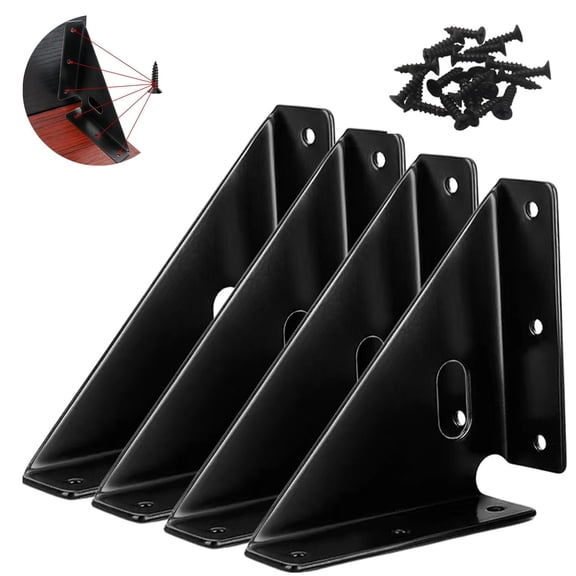 4Pcs Heavy Duty Black Gusset Corner Joints, Trapezium Corner Brace Brackets, Furniture Shelf Support Fasteners for Table, Chair, Cabinet & Bed Stabilization
