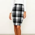 thumbnail image 4 of WULMLEO Womens Plaid Pencil Skirt Fall Winter High Waisted Slit Bodycon Knee Length Midi Skirt Black S, 4 of 4