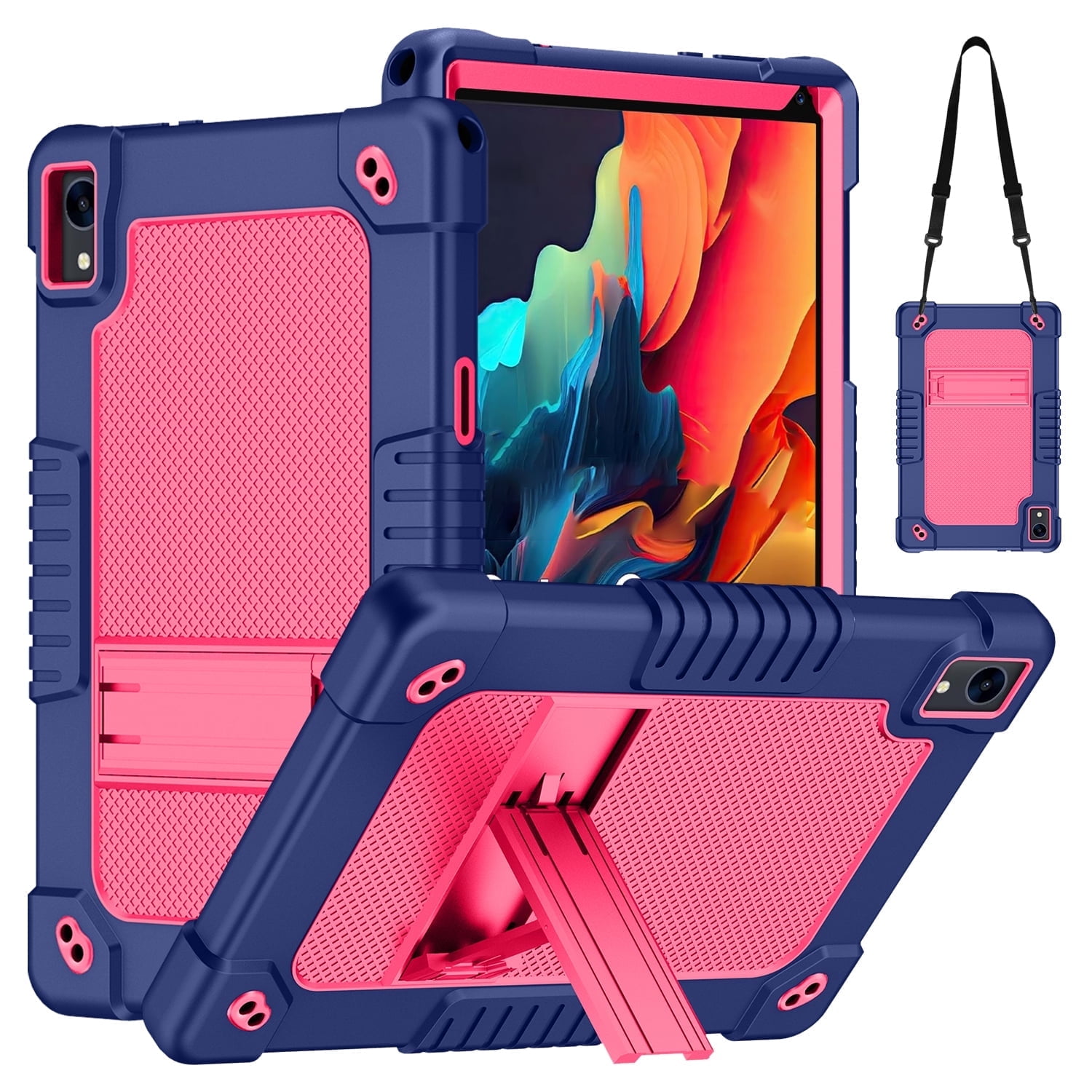 Kebiory Case for Jeazans OC101/C107 Android 14 Tablet 10.1 Inch 2024,Hybrid Kids Friendly with Stand Cover for HiGrace C107/ZOFYWNAS C107/Freeski C107 Tablet 10.1 inch(Navy/Pink)