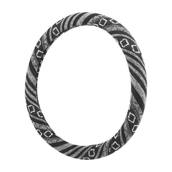 Unique Bargains 16" Ethnic Style Linen Car Steering Wheel Cover Decorates Black White Printing Pattern