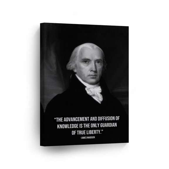 Smile Art Design 4th President of The United States of America James Madison Portrait Motivational Quote Inspirational Canvas Wall Art Print American History Office Living Room Home Decor 40x30