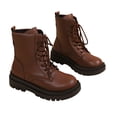 thumbnail image 6 of Brown Combat Boots,Lace Up Lug Sole Boots,Low Top Ankle Booties,Women Vintage Lace Up Combat Boots Thick Lug Sole Low Top Ankle Booties Casual Work Booties,Coffee 5.5, 6 of 7