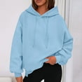 thumbnail image 5 of BiZtdJrK Womens Hoodie Sweatshirt Lightweight Irregular Hem Oversized Pullover Tops with Pocket Casual Solid Hooded Sweatshirts Blue M, 5 of 8