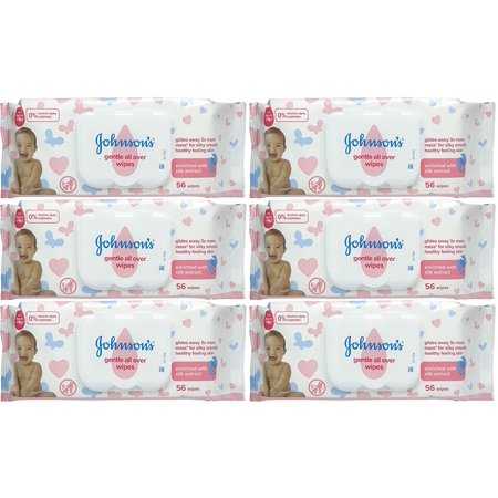 Johnson's Baby Gentle Allover Flip Top Baby Wipes, 56 Count (Pack of 6)