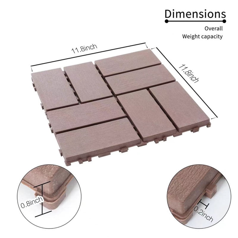 Aukfa 44 Pack Interlocking Deck Tiles, 12"X12" Waterproof Outdoor Flooring for Patio, Garden, Deck, Poolside, Backyard, Brown