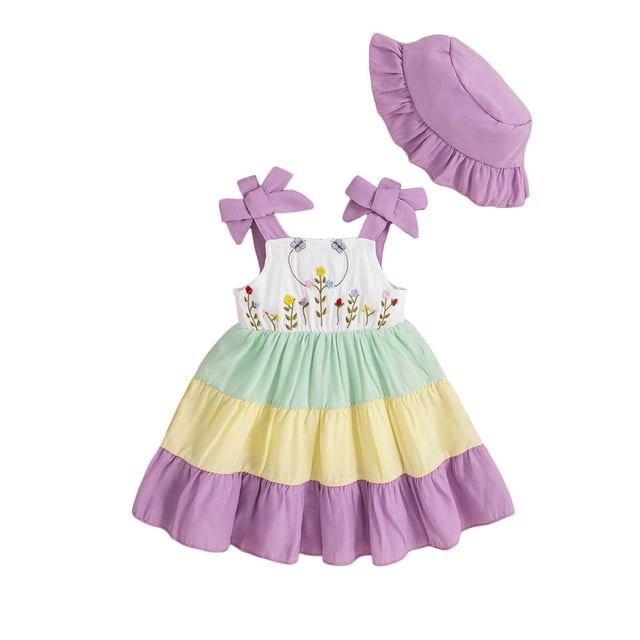 Faraee Robe d'Été Sans Manches à Fleurs Smockées pour Bébé Fille 0-3 Ans Robe Décontractée Boho de Plage Violette