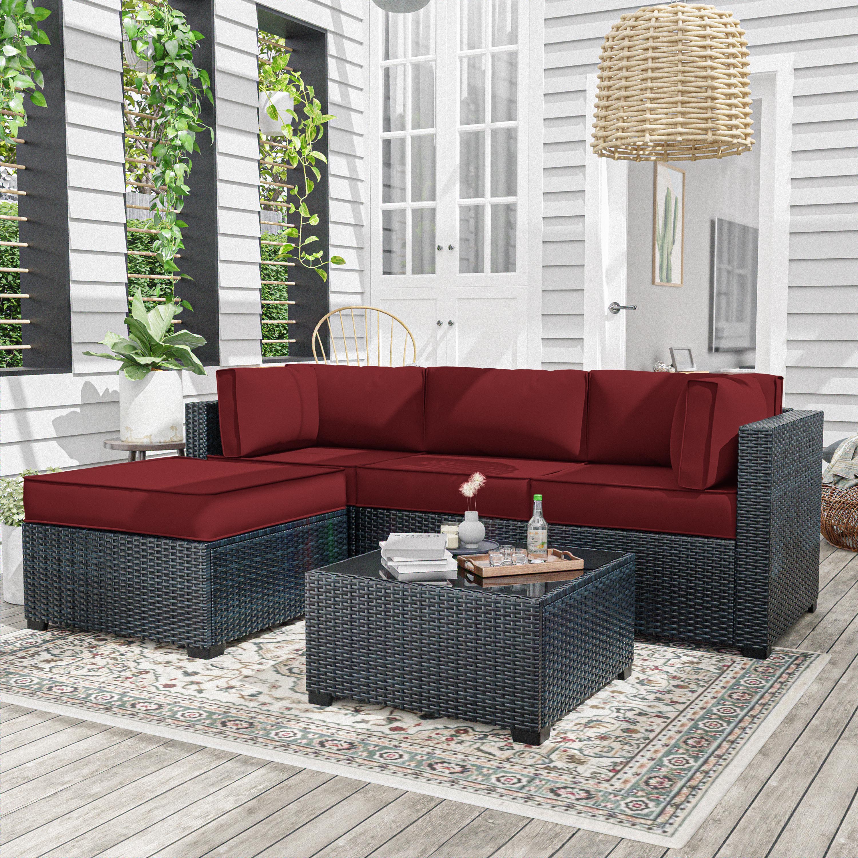 Snubbull 9 Pcs Outdoor Patio Cushion Covers with 4 Size, Waterproof & Zippered, Burgundy