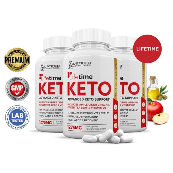 (3 Pack) Lifetime Keto ACV Pills 1275mg Alternative to Gummies Dietary Supplement 180 Capsules